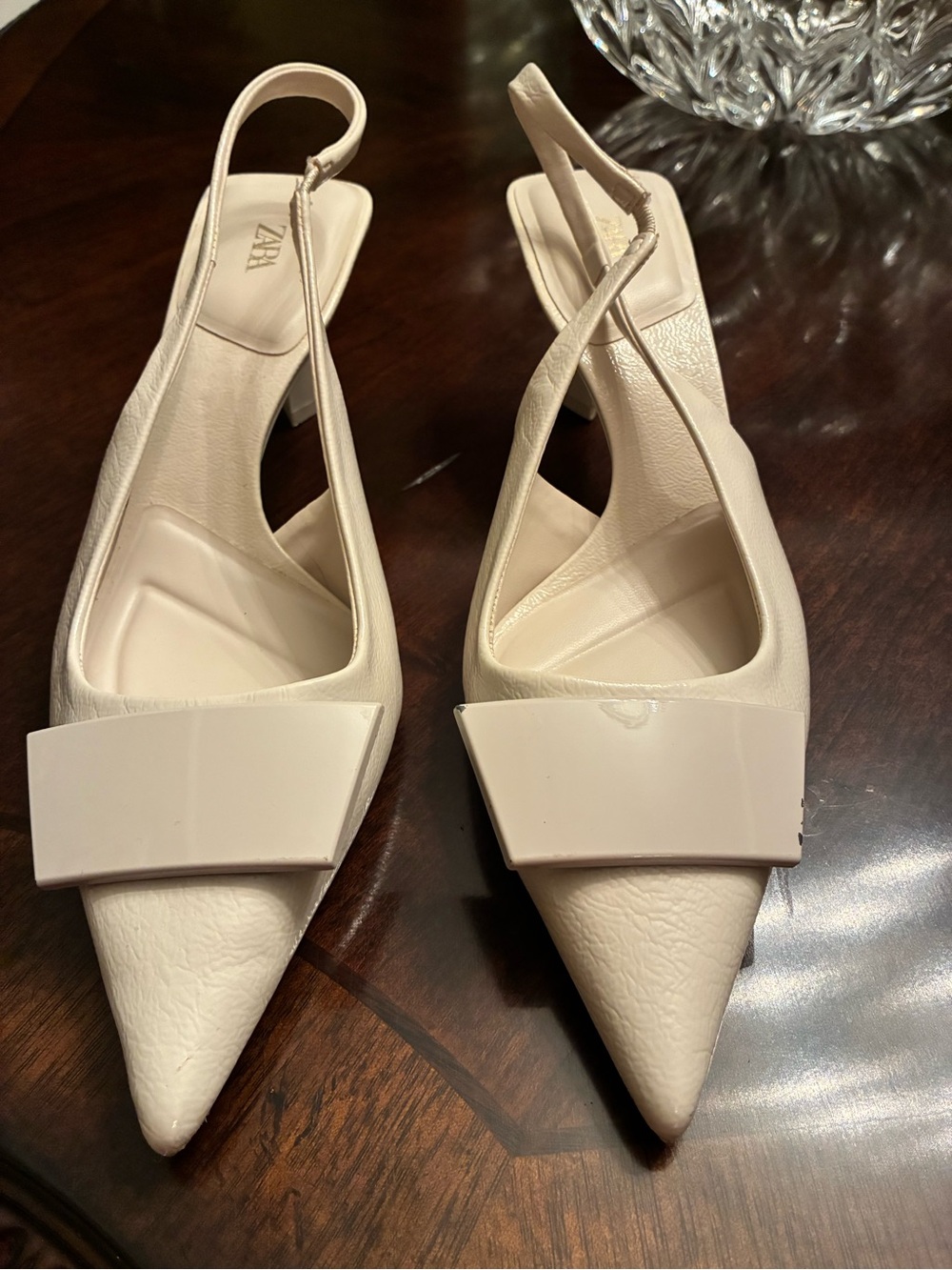 Zara Winter White Classic Slingback Wedding Formal Unique heel With Metal Design